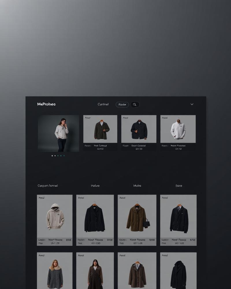 Minimalist dark e-commerce store interface with product grid